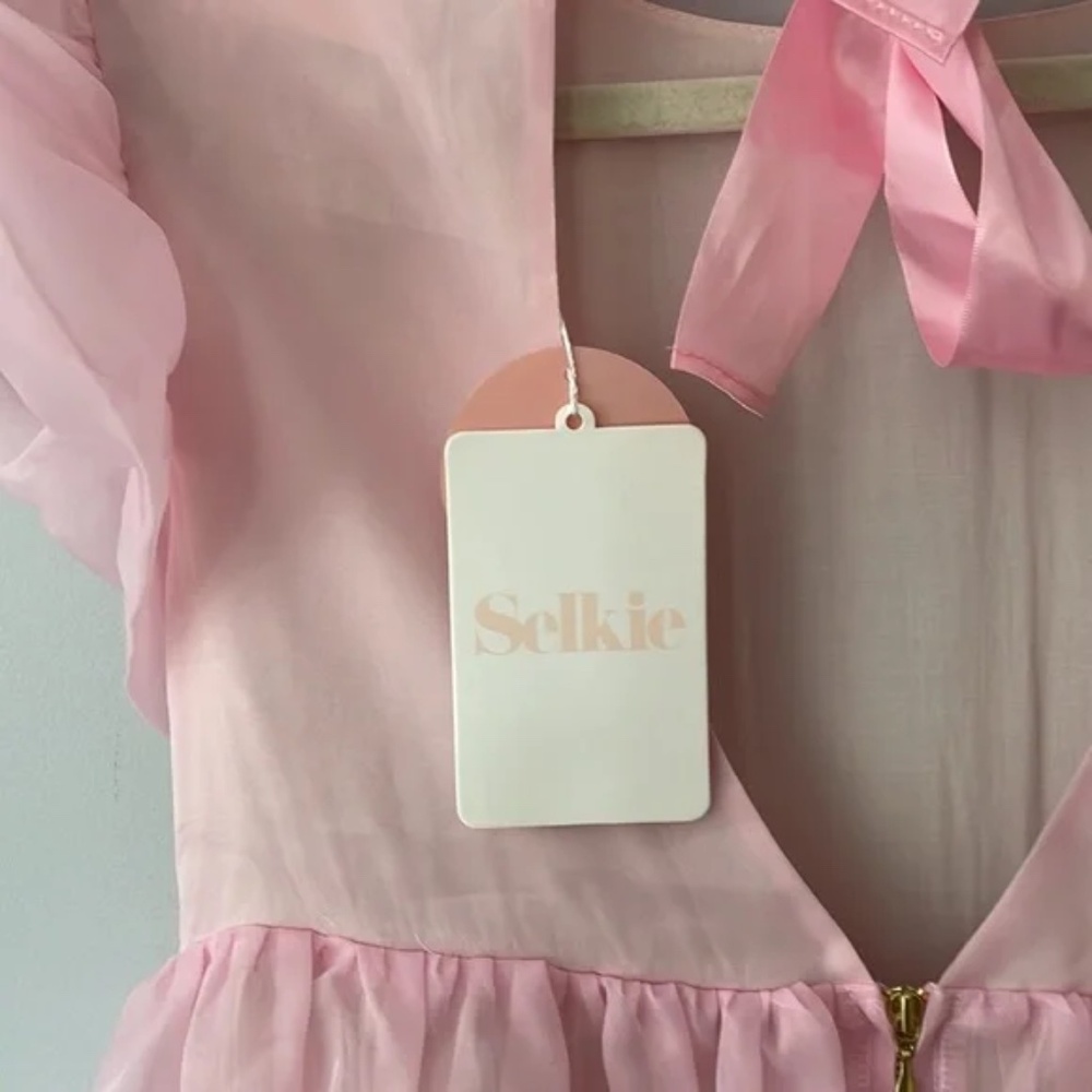 Selkie The Poptart Dream Girl Dress – Pink Organza Puff Sleeve Midi - Picture 7 of 11